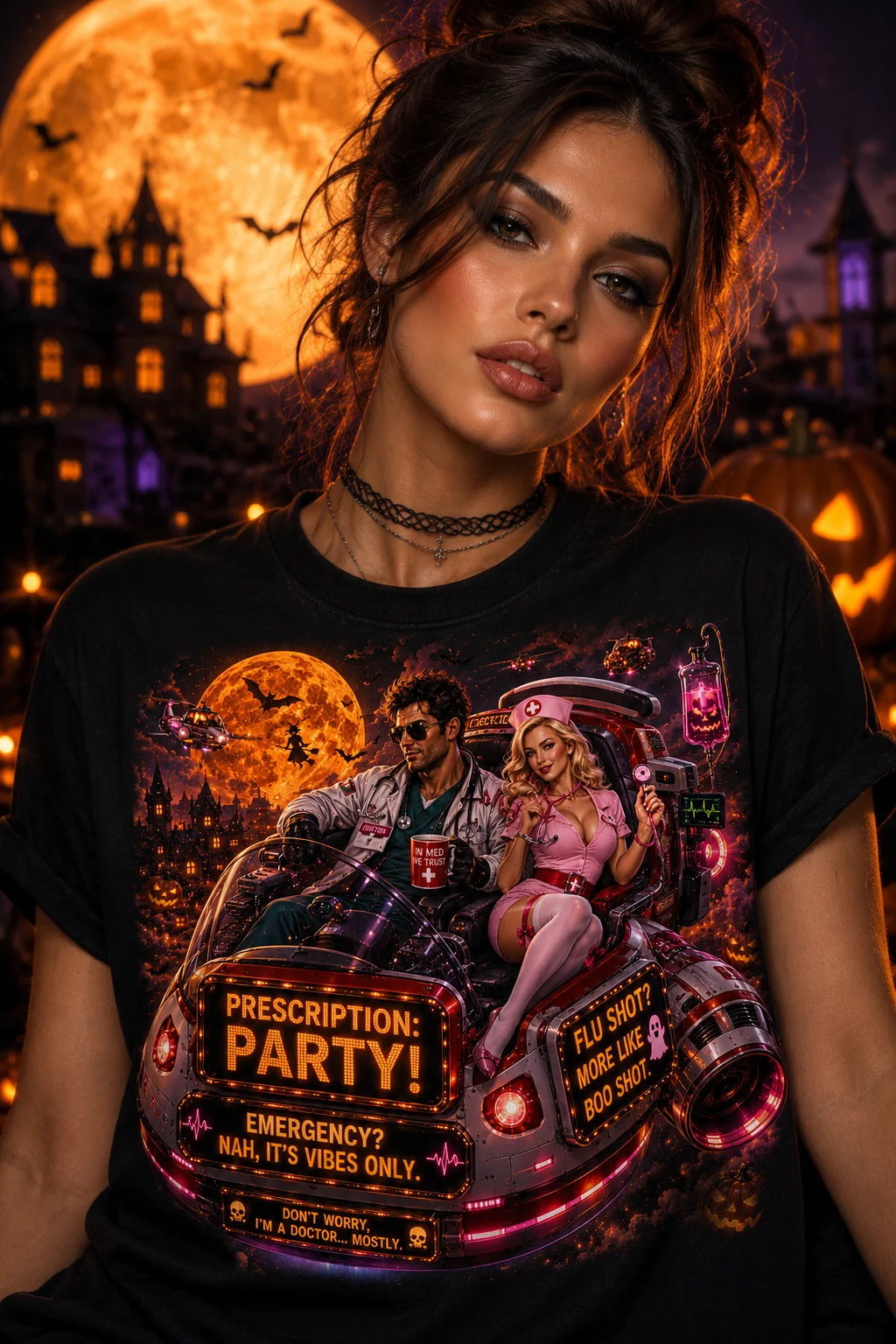 Halloween Doctor & Pink Nurse Hovercraft T-Shirt | Prescription Party product image (1)