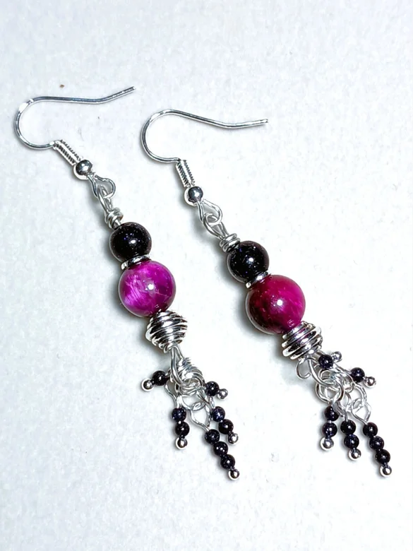Sparkly Celestial Dangle Earrings | Handmade, Silver-Tone | "Magical Magenta" product image (1)