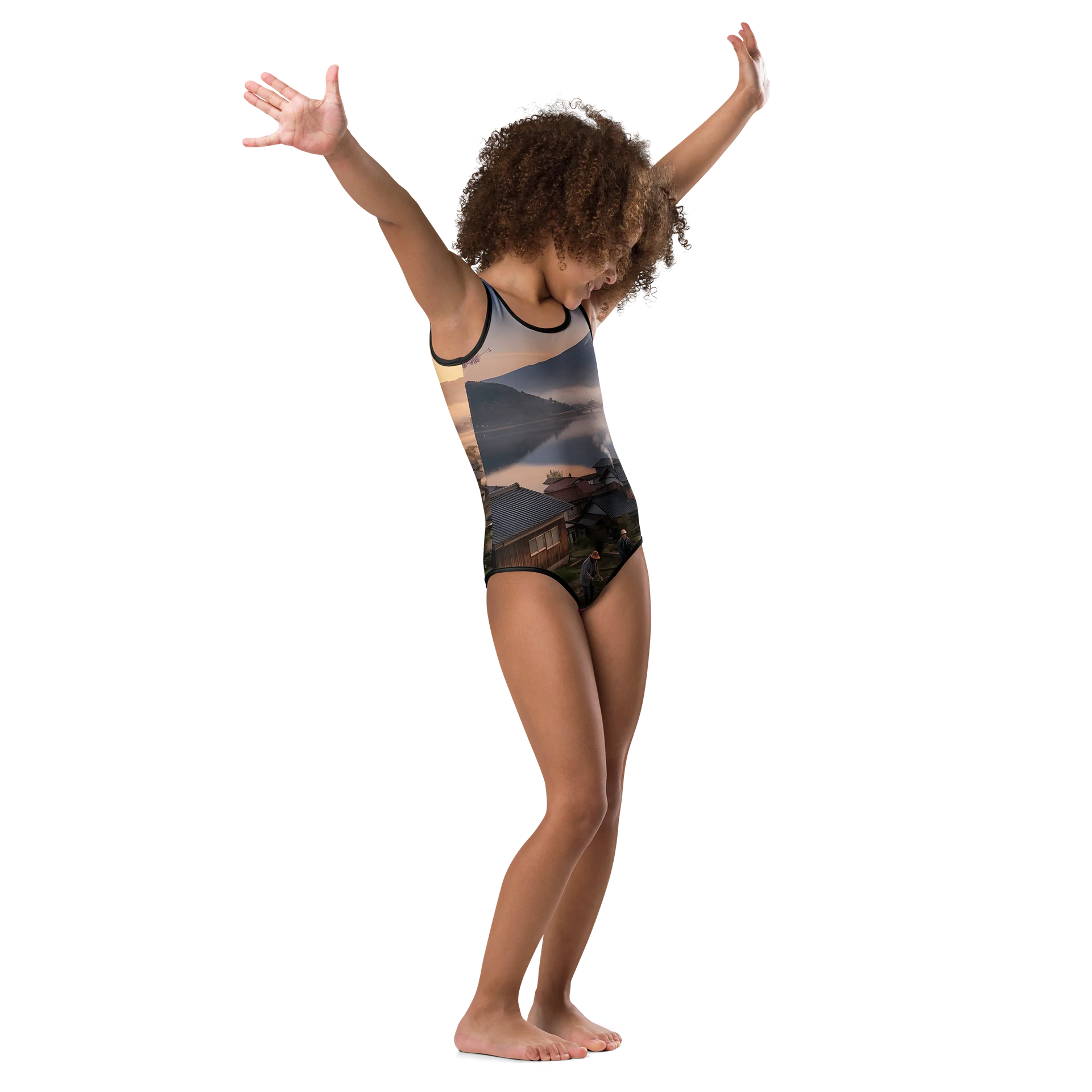 Mount Fuji & Japanese Village Kids One-Piece Swimsuit product image (3)