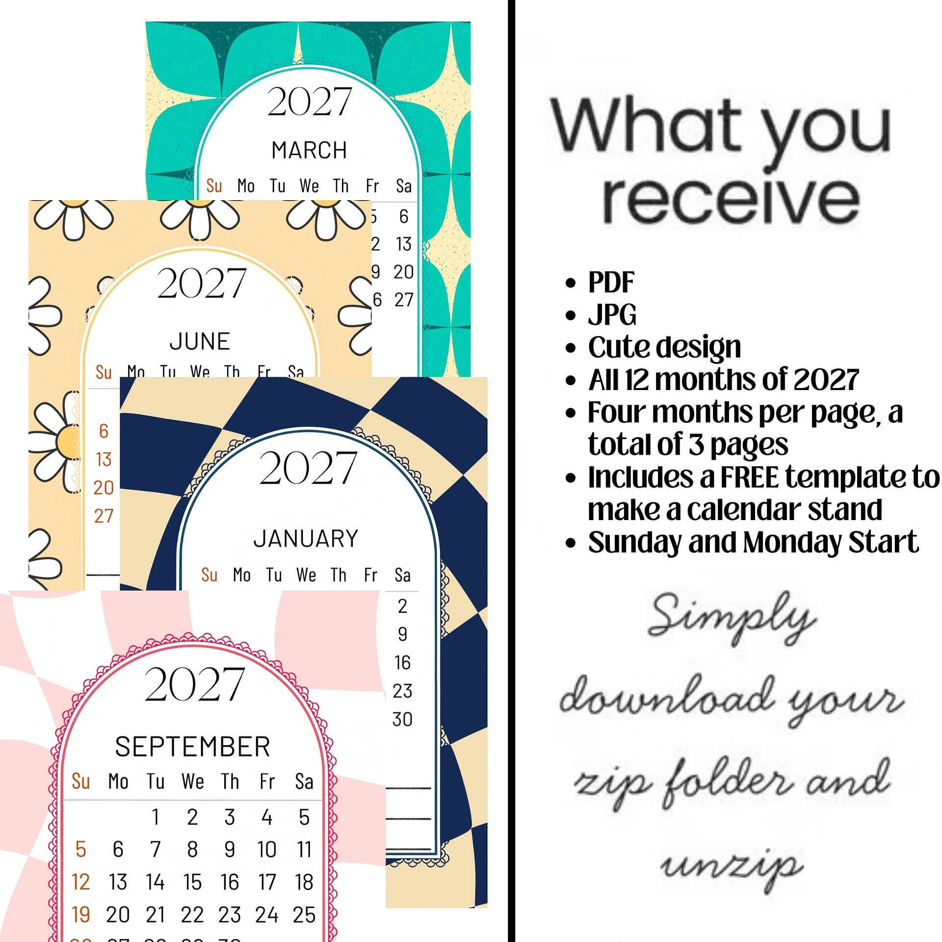 2027 Mini Desk Calendar Teacher's Gift Small Printable Monthly Dates with Easel product image (2)