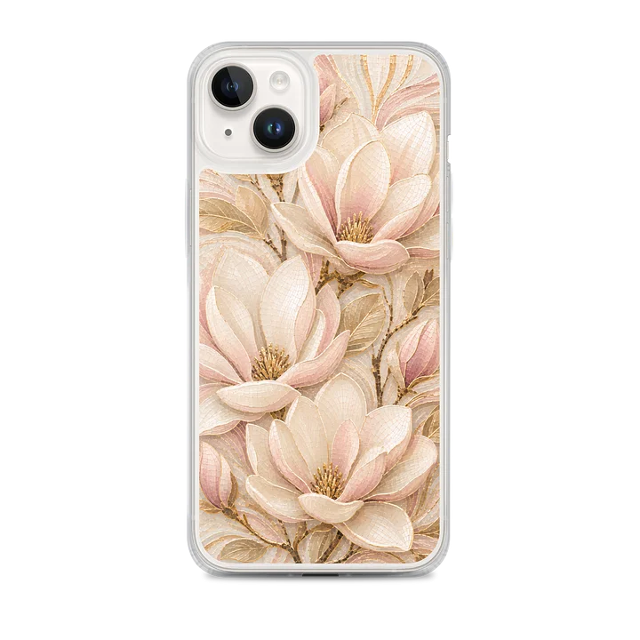 Cream, Beige, And Dusty Pink Magnolia Mosaic Premium Soft Silicone iPhone Case - MagSafe Compatible product image (1)