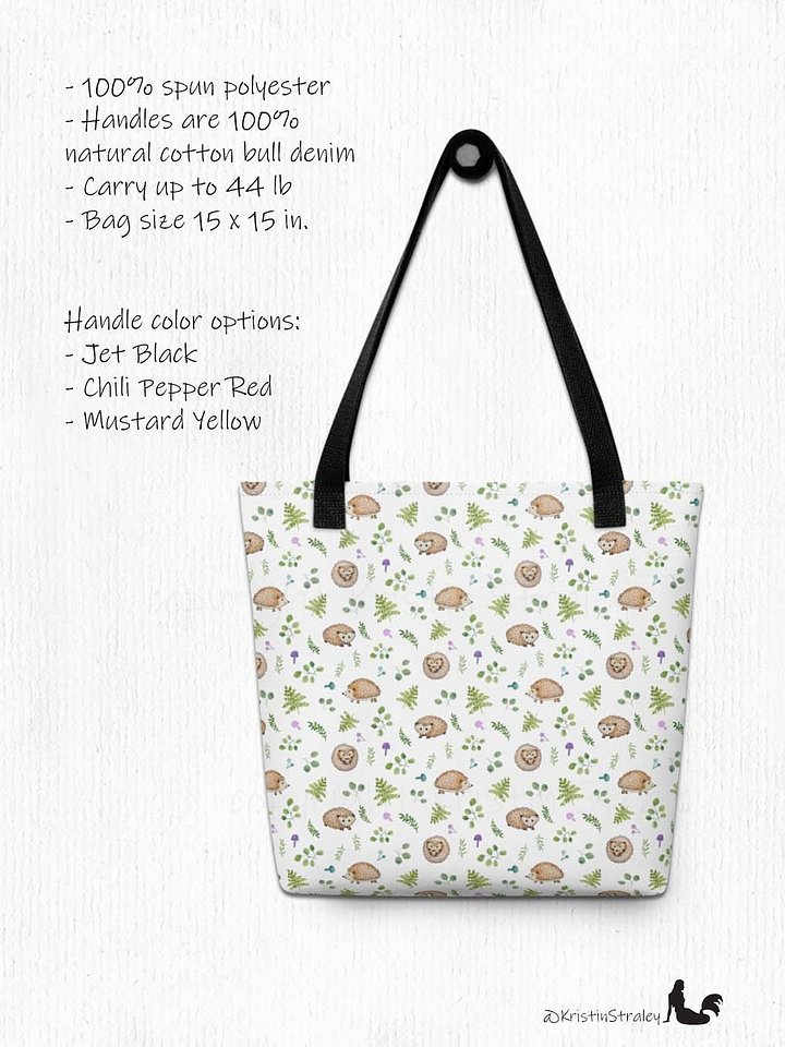 Hedgehogs with Ferns and Mushrooms on White Tote Bag product image (2)