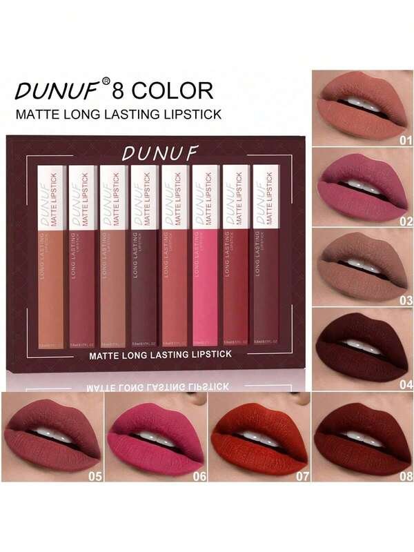 DUNUF 8pcs Matte Lip Gloss Set, Easy To Color, Long-Lasting,, Moisturizing, Non-Stick, Rich Pigmentation, For All Skin Types, Mixed Color Palette, Ideal Gift For Women product image (1)