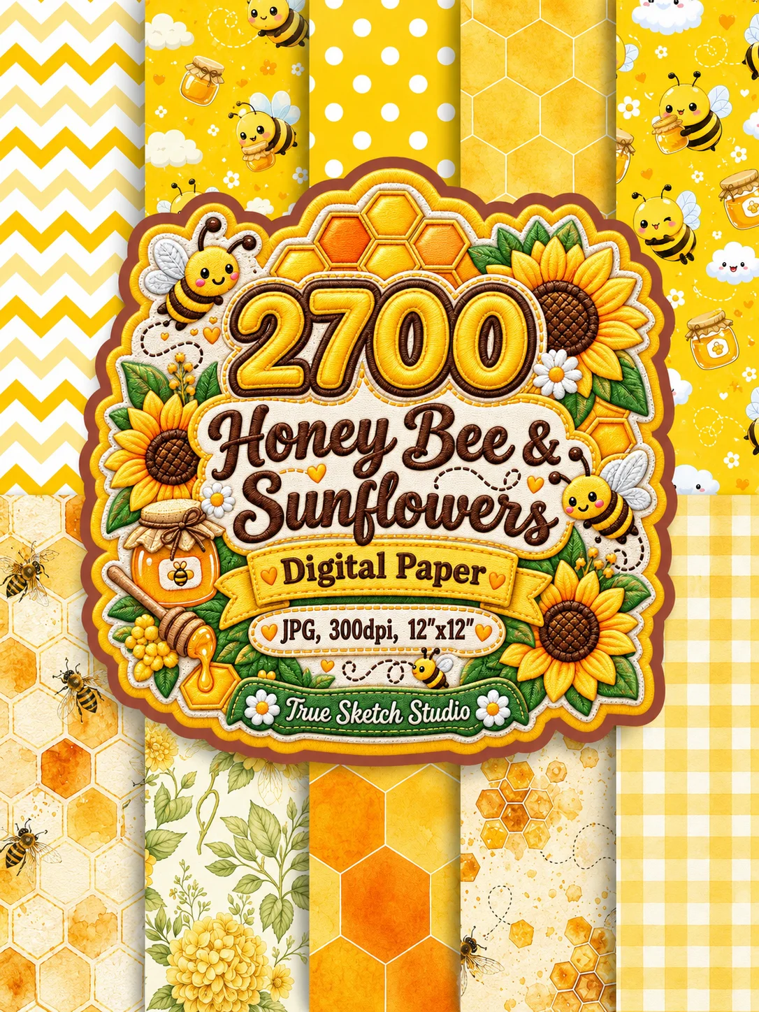 2700 Honey Bee Sunflower Digital Paper Bundle product image (2)