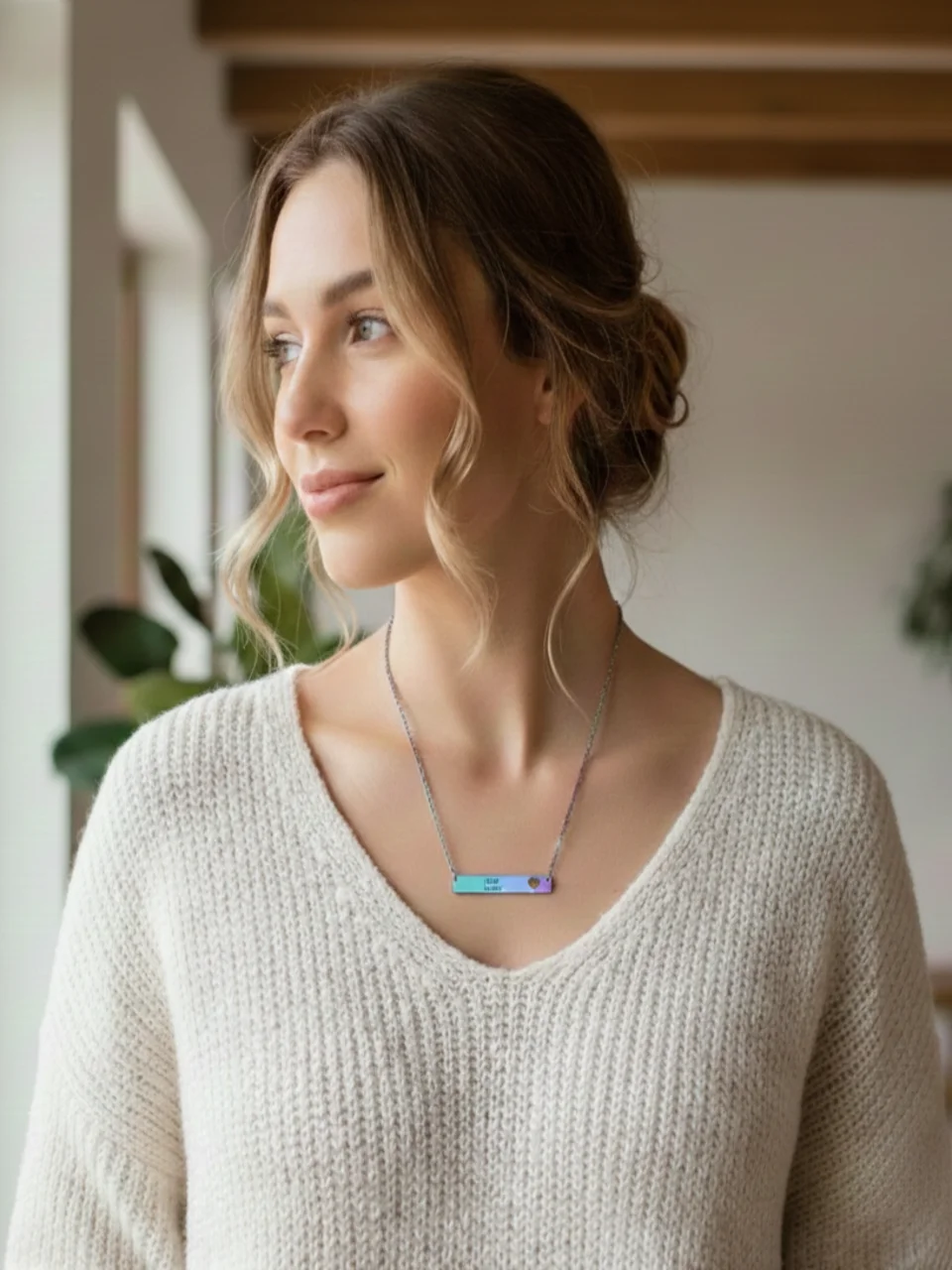 Cutout Heart Bar Necklace — Engravable Personalized Bar Pendant product image (1)