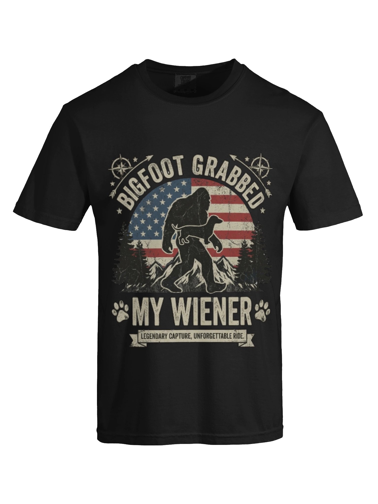 Bigfoot Grabbed My Wiener Dachshund T-Shirt - Vintage Patriotic Dog Meme Tee product image (81)