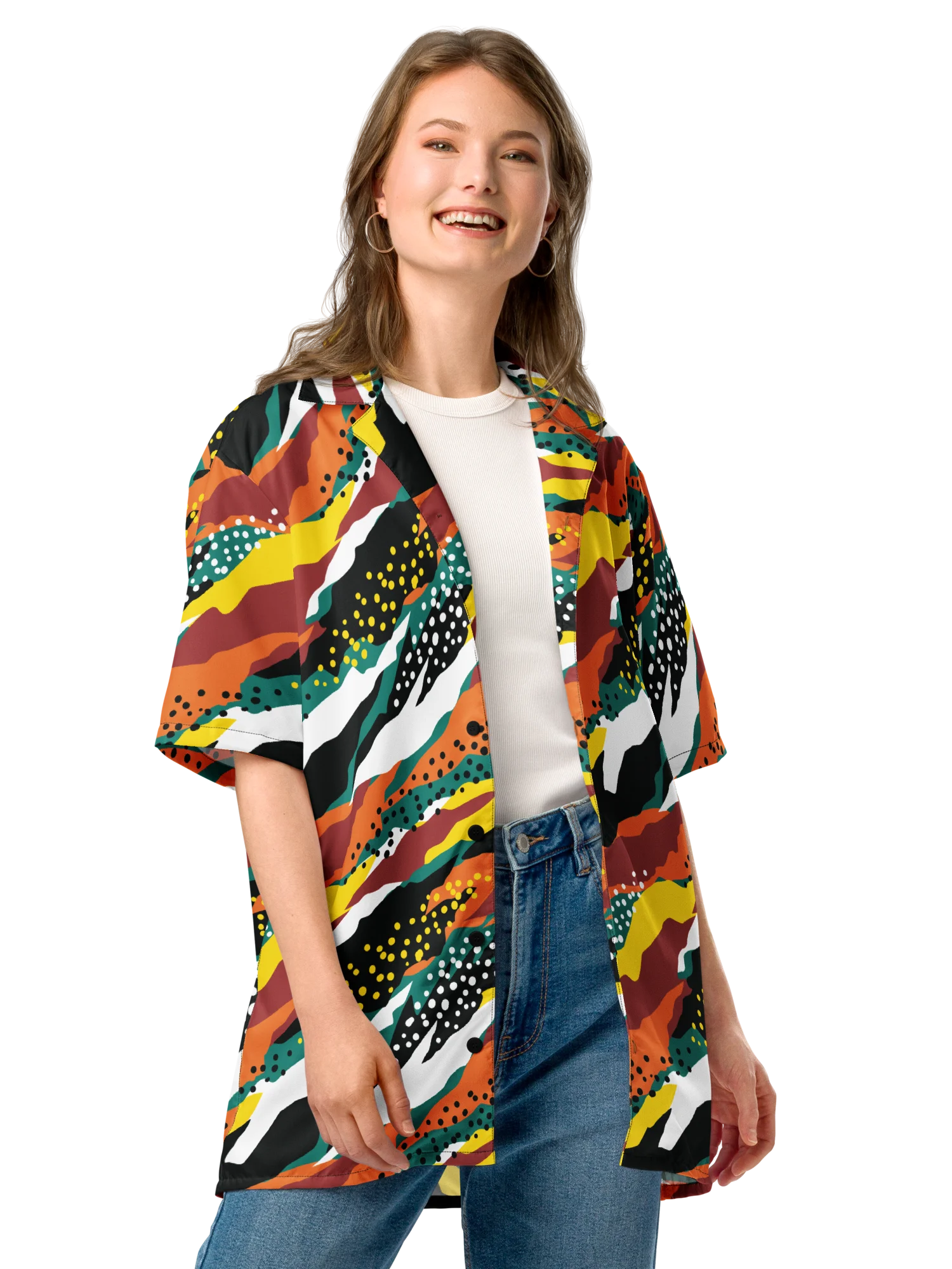 Terracotta & Teal Abstract Safari Pattern | Vibrant All-Over Print Unisex Button Shirt product image (7)