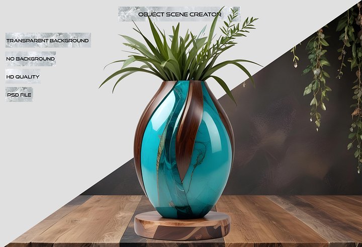 Song of Waves – Aqua Art Deco Vase PNG product image (2)