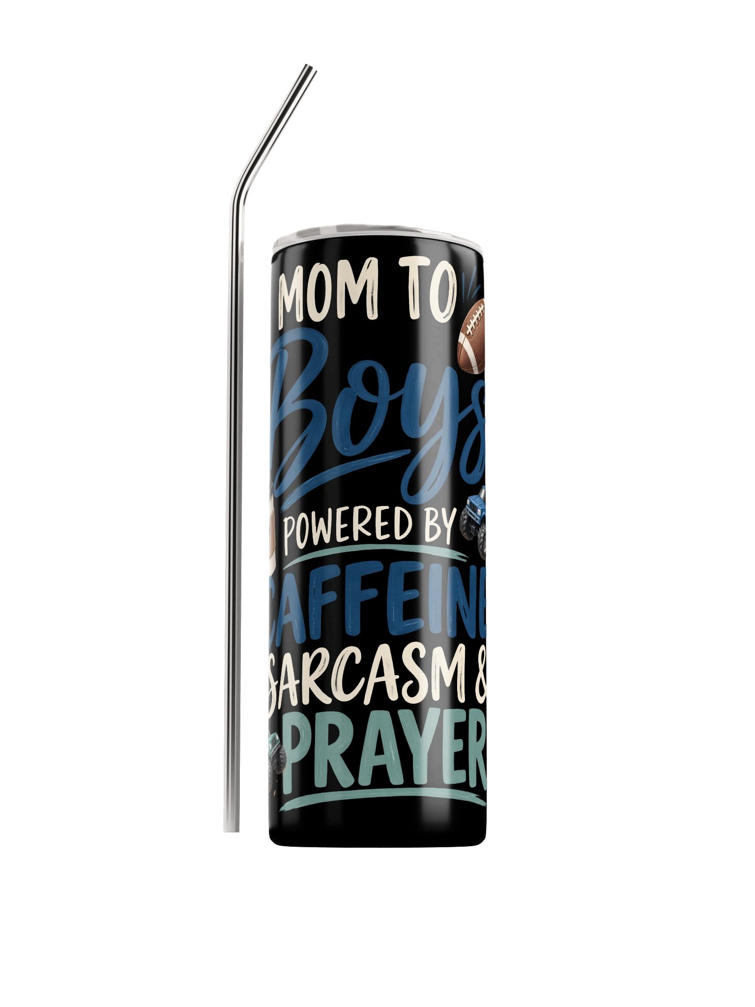 Mom to Boys—Caffeine, Sarcasm & Prayer Tumbler product image (1)