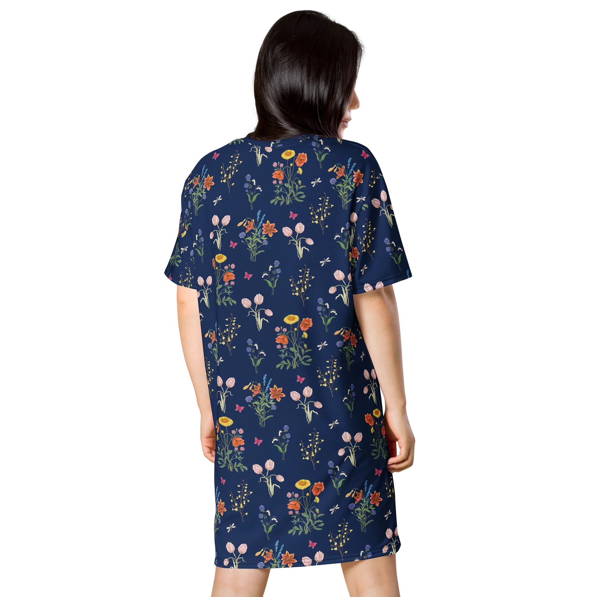 Stylish T-Shirt Dress with Enchanted Garden Tulip Flowers product image (2)