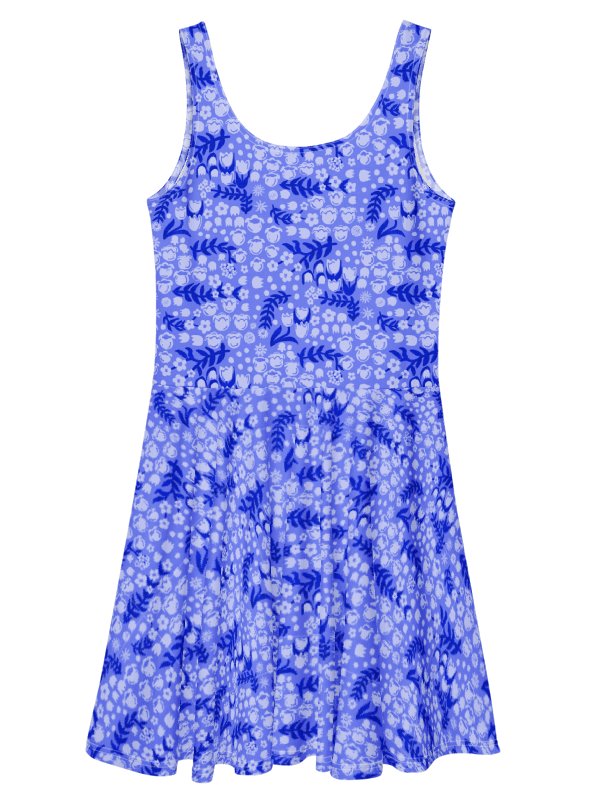 Periwinkle Blue Floral Skater Dress | Coastal Botanical Fit & Flare Summer Dress product image (6)