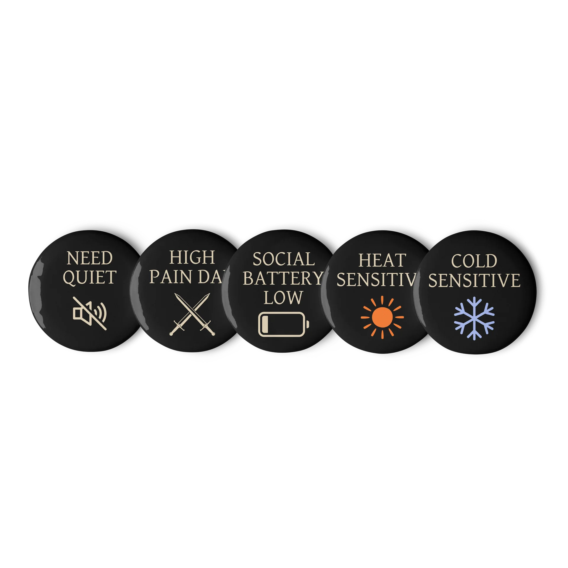 Chronic Illness Status Pin Set | Spoonie Symptom Buttons Set of 5 product image (2)