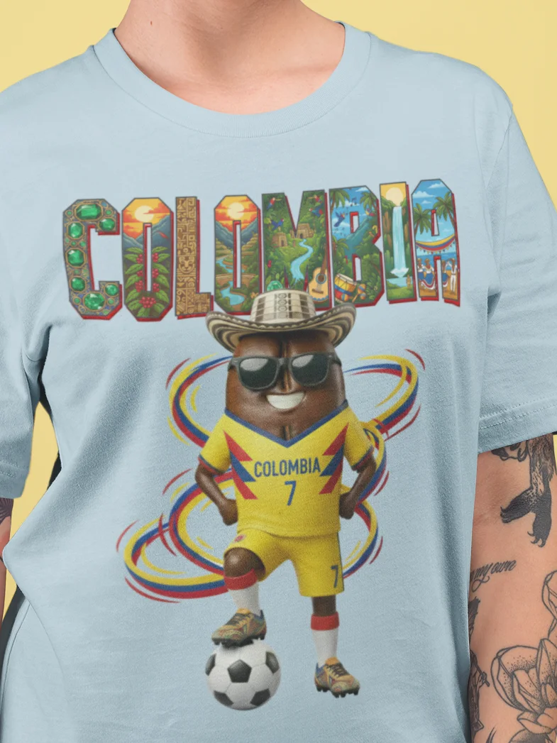 Colombia Coffee Mascot Fan Art T-Shirt – Vibrant Culture & Football Streetwear product image (3)