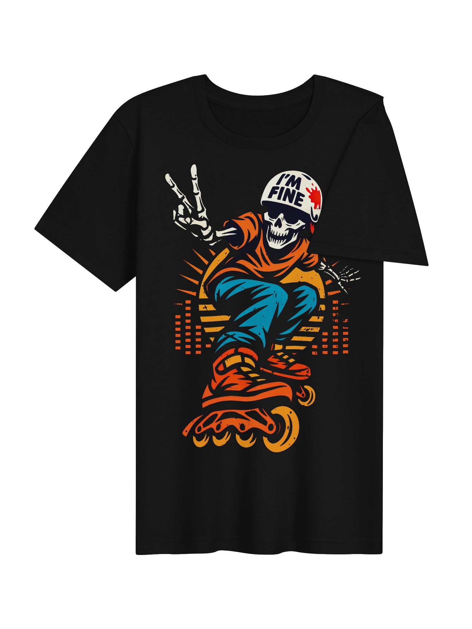 Skeleton Skater Shirt Inline Skating I’m Fine Roller Blading Horror product image (3)