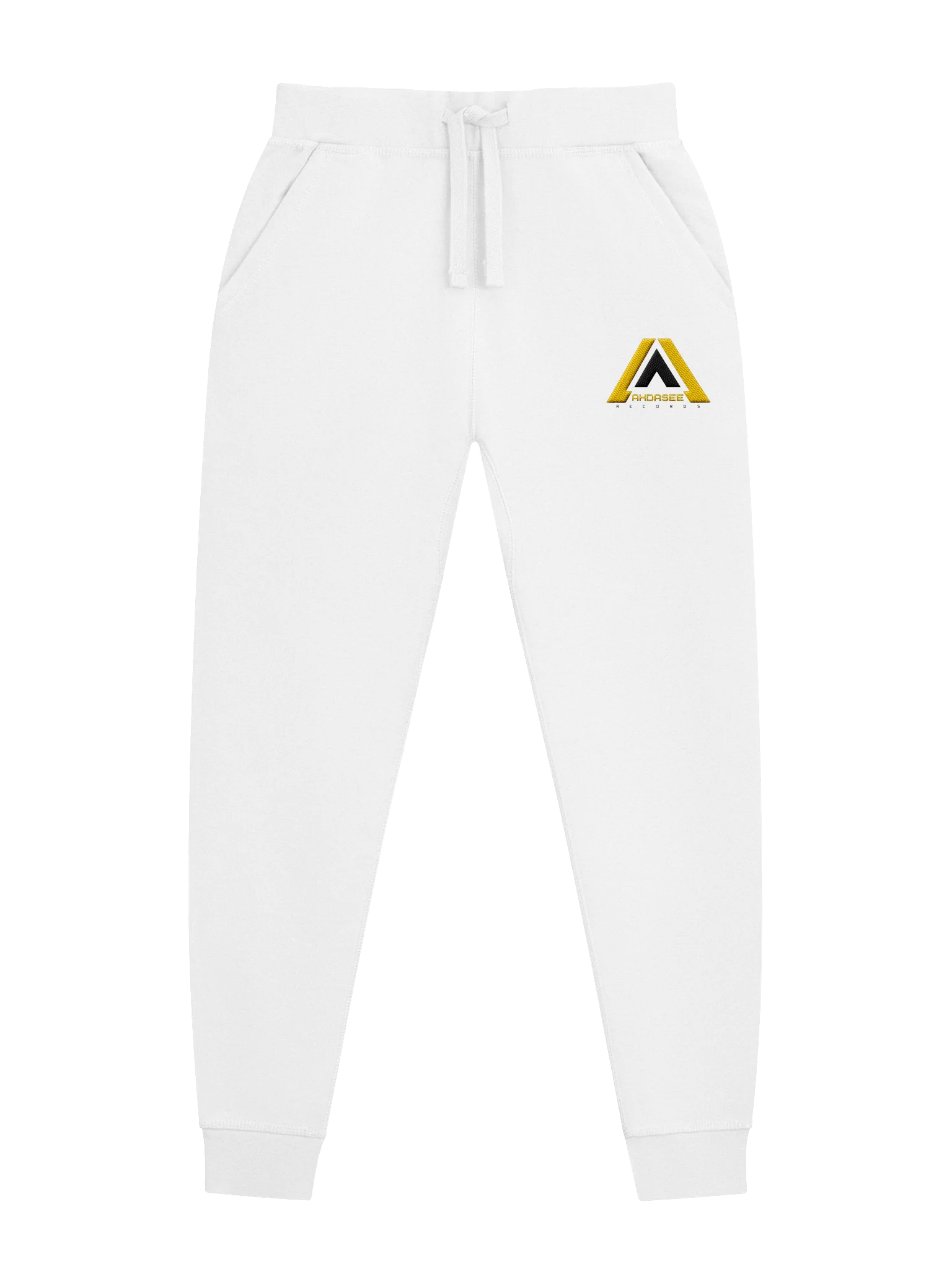 Ahdasee Records Official Logo Embroidered Joggers – White (Gold/Black) product image (1)