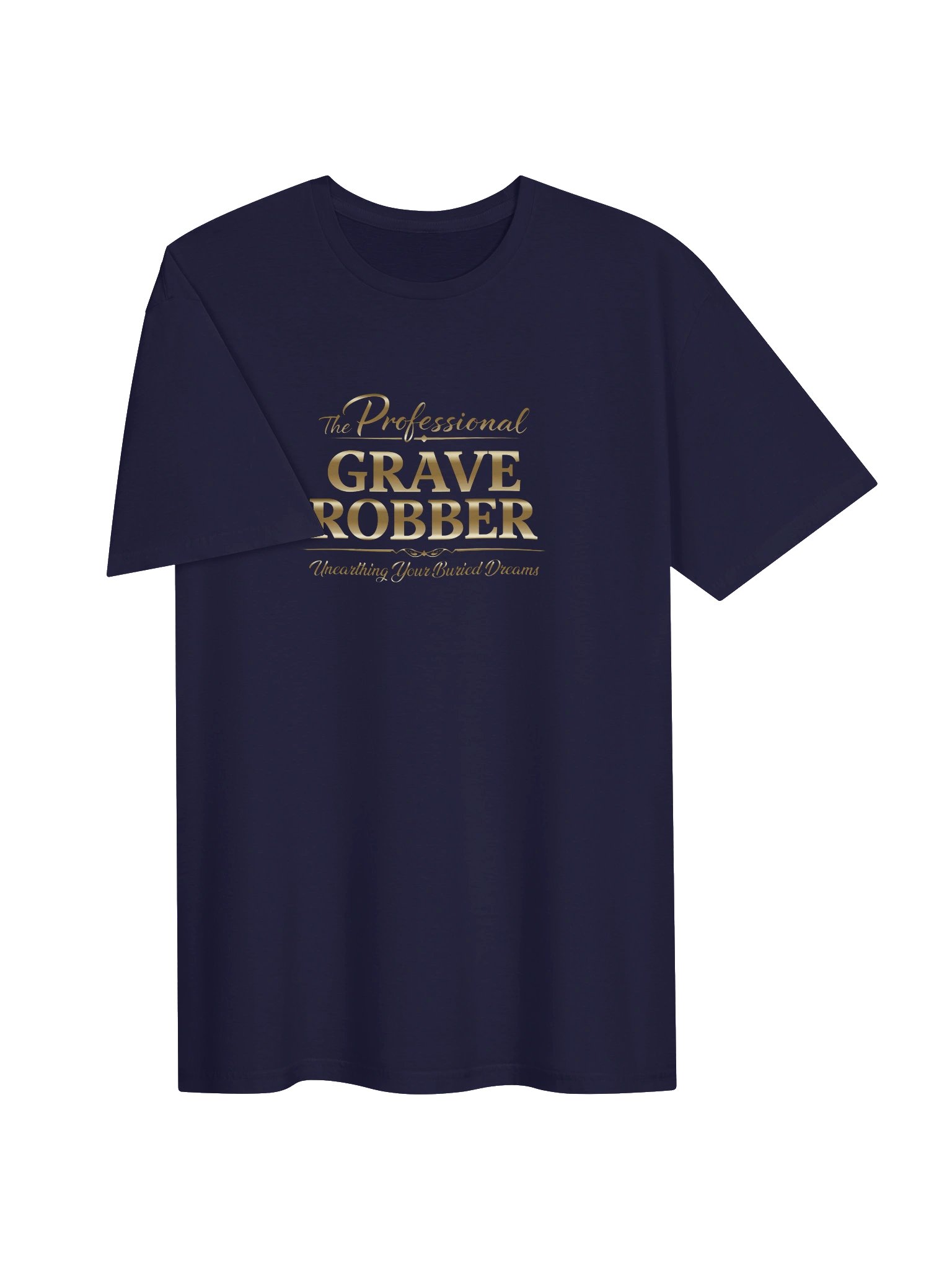 The Professional Grave Robber Navy Blue Gold Script Tee product image (3)