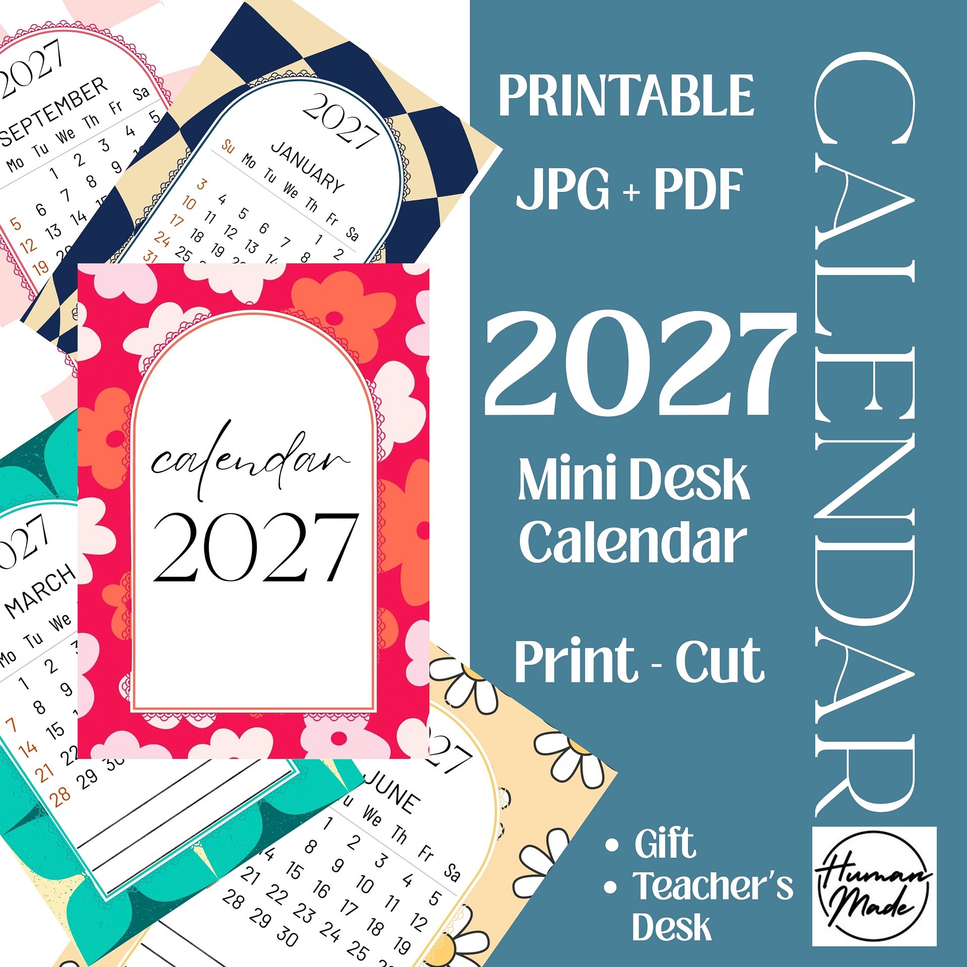 2027 Mini Desk Calendar Teacher's Gift Small Printable Monthly Dates with Easel product image (1)