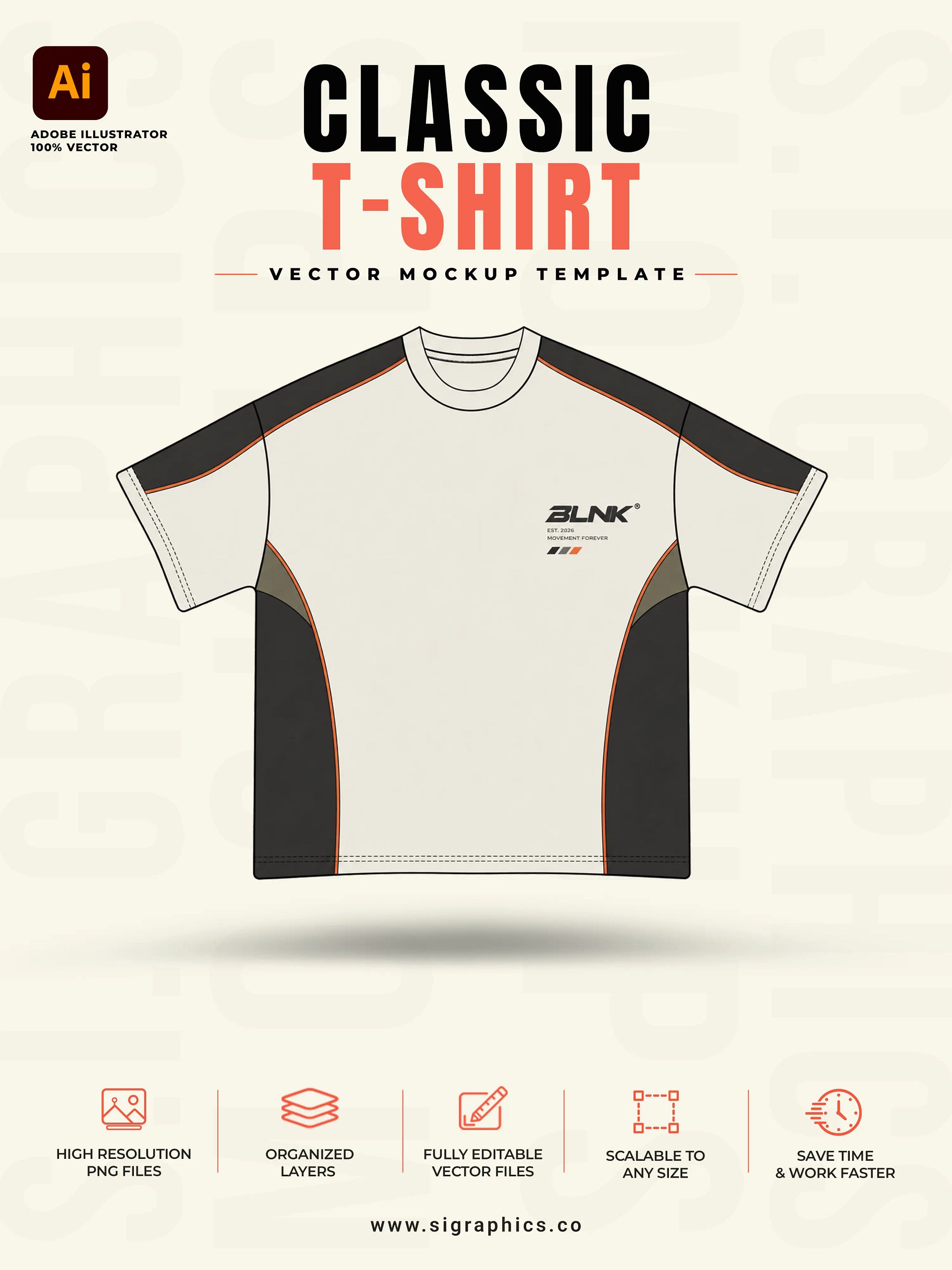 Classic T-Shirt Vector Mockup Template – Front & Back Flats product image (1)