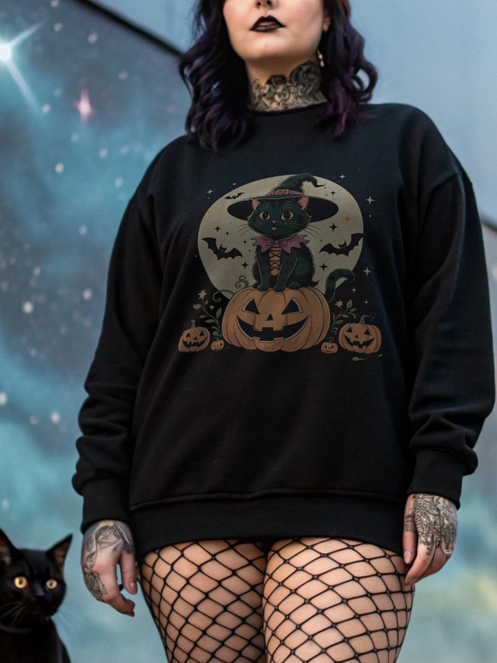 Witchy Cat Halloween Crewneck Sweatshirt product image (1)