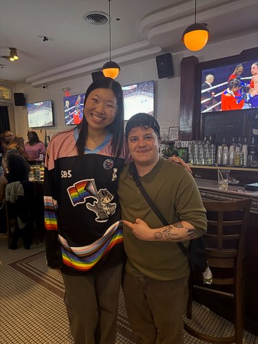 Great time at @wilkasnyc last night with @lavenderlinecentral! Also, guess what @maurjaur was sporting- this iconic Pride jer...