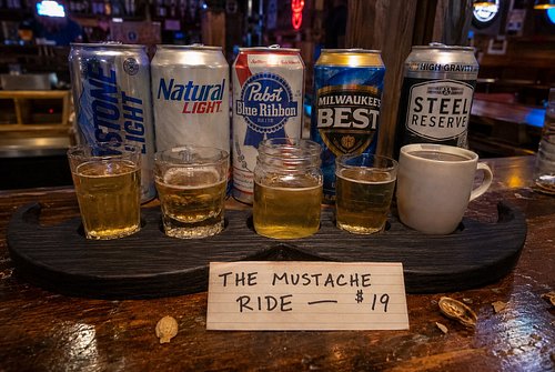 Introducin’ The Mustache Ride. Five of America’s finest domestic beers served on a custom mustache shaped board priced at $19...