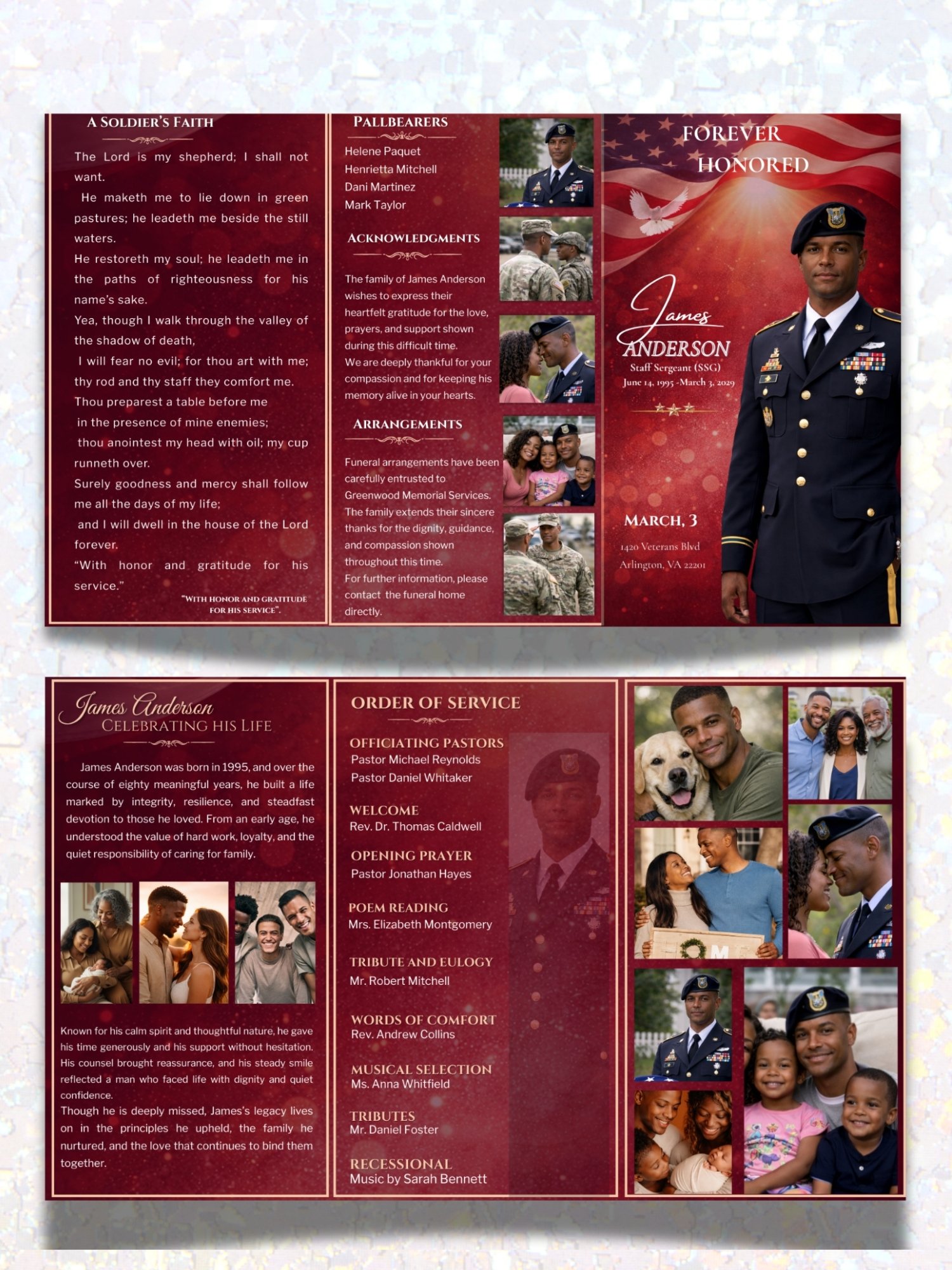 Trifold Funeral Program Editable Canva Template, Legal & Tabloid Sizes, Military Veteran First Responder Memorial product image (2)