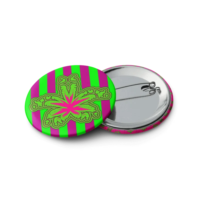 Neon Green Hot Pink Pot Leaf Pins, Stoner Circus Cannabis Art Pin Button Set product image (2)