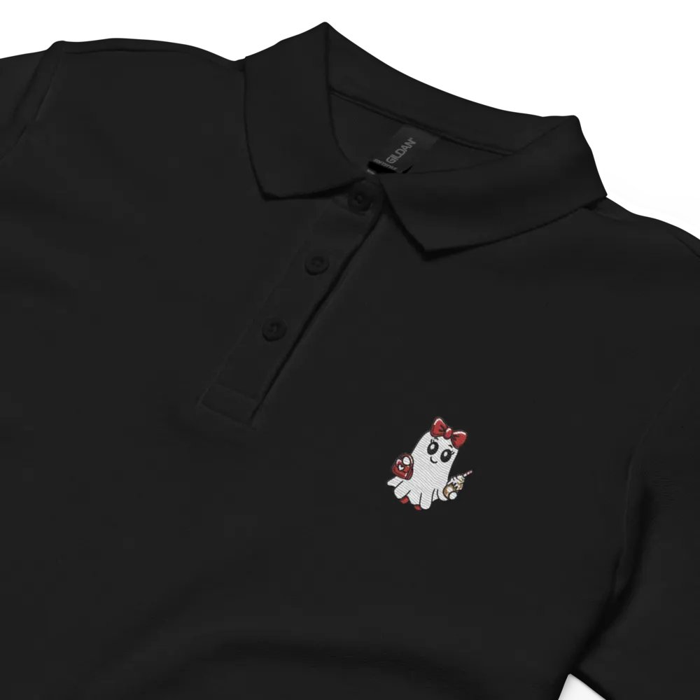 Stylish Ghost Embroidered Semi-Fitted Women's Cotton Polo Shirt product image (3)