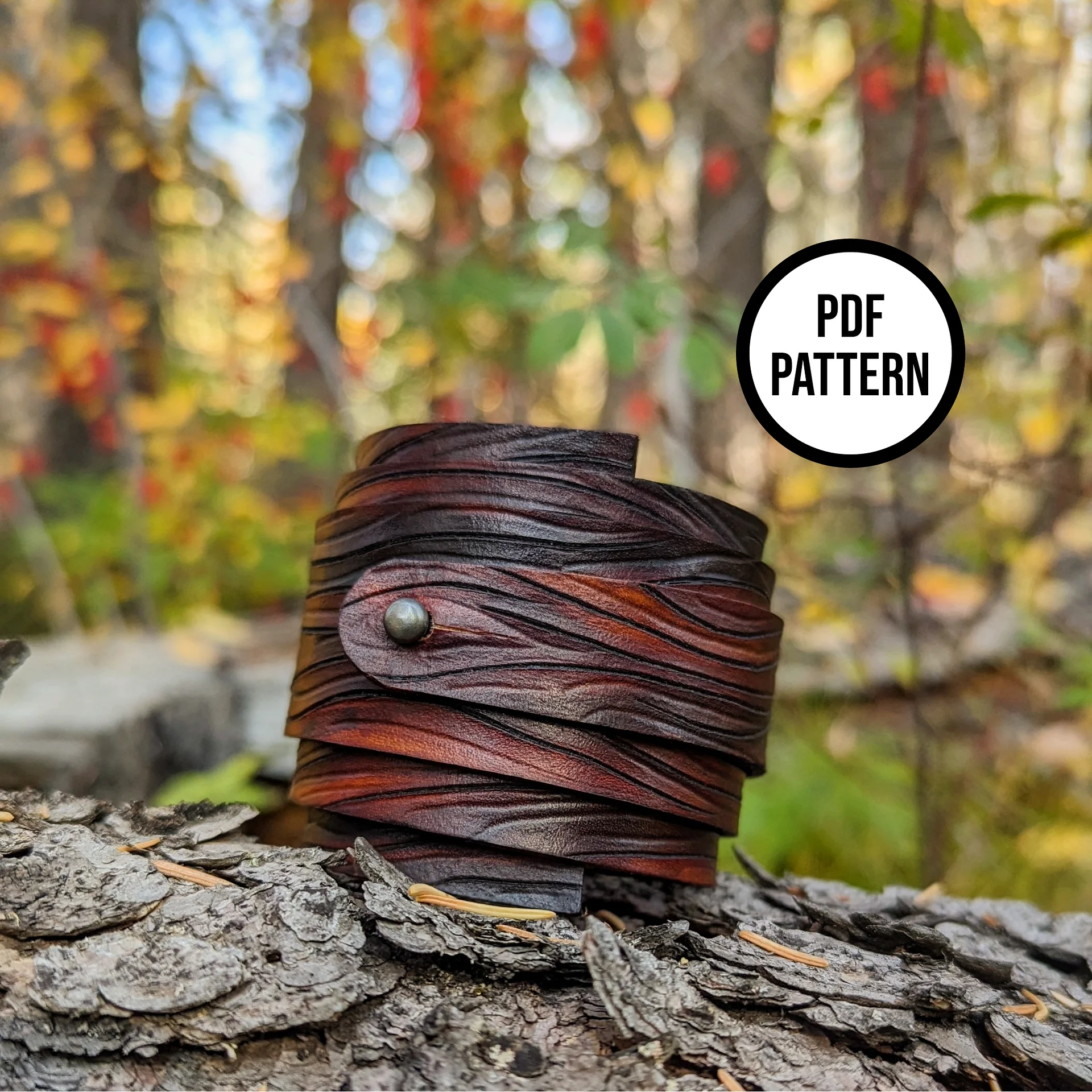Wrap Cuff: Woodgrain Leather PDF Pattern - One Size Fits All product image (3)