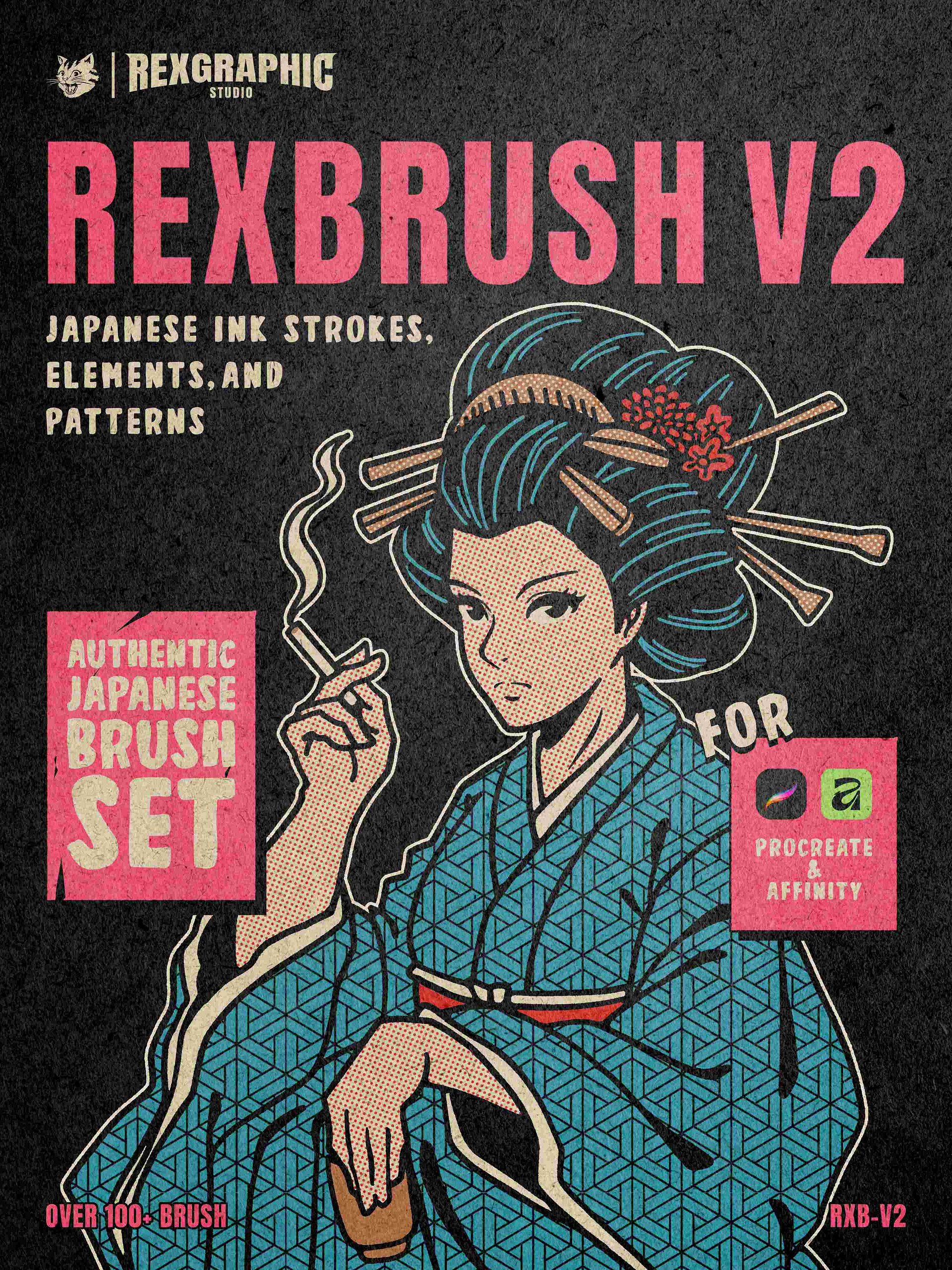 REX BRUSH V2 - Japanese Brush, Elements & Patterns (Procreate & Affinity) product image (2)