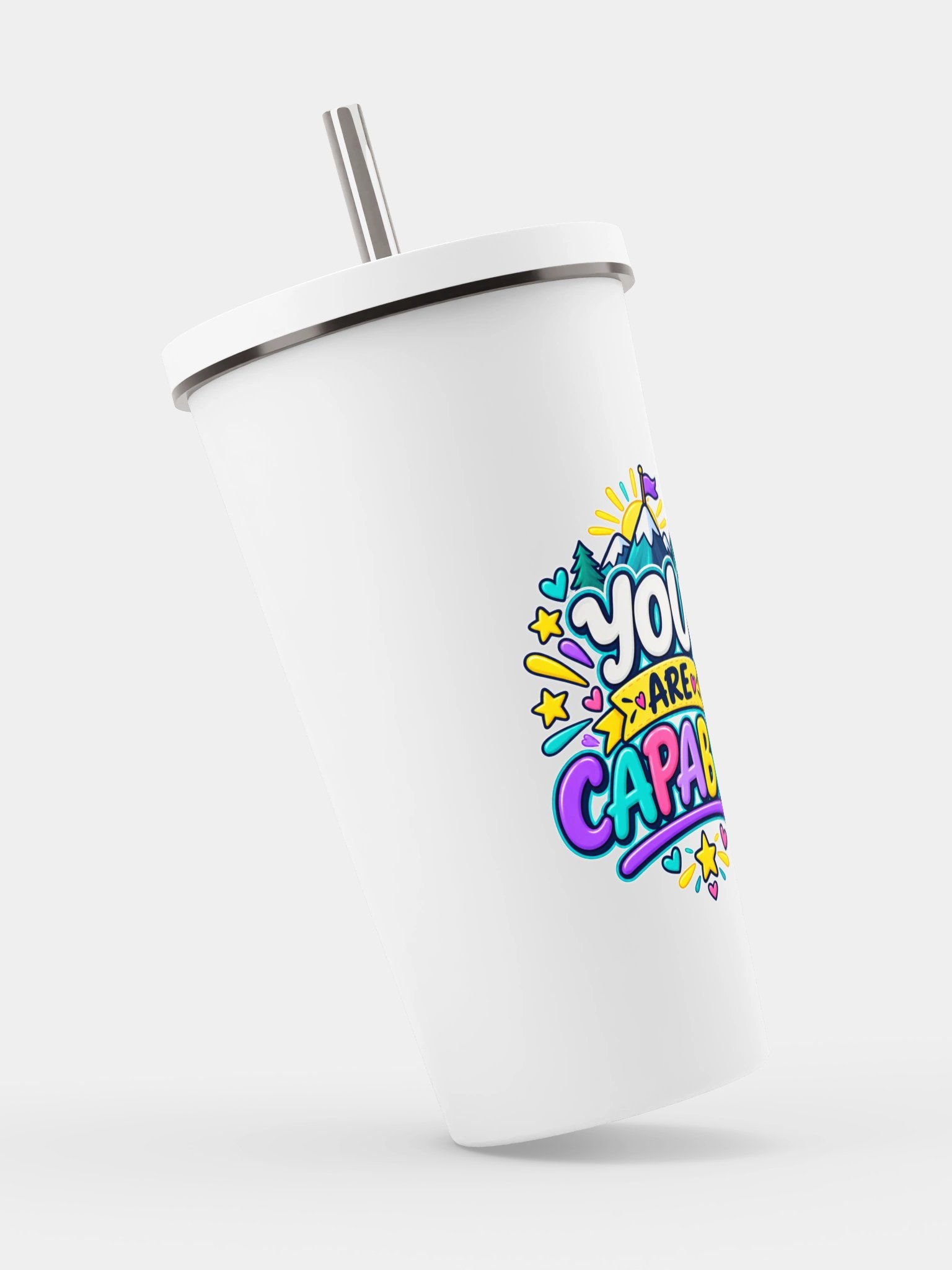 Stainless Steel Insulated Inspirational Tumbler with a Straw - You Are Capable product image (2)
