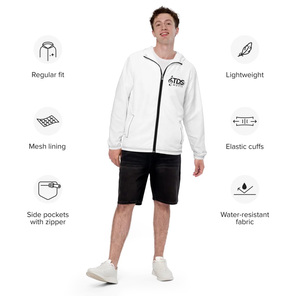 TDS Music Unisex Lightweight Water-Resistant White Windbreaker Jacket product image (8)