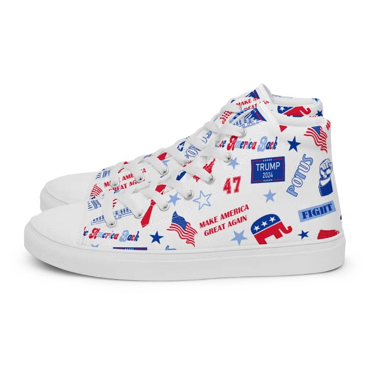 Trump 2024 Republican Patriot Make America Great Again White Pattern High Top Canvas Shoes for men product image (1)