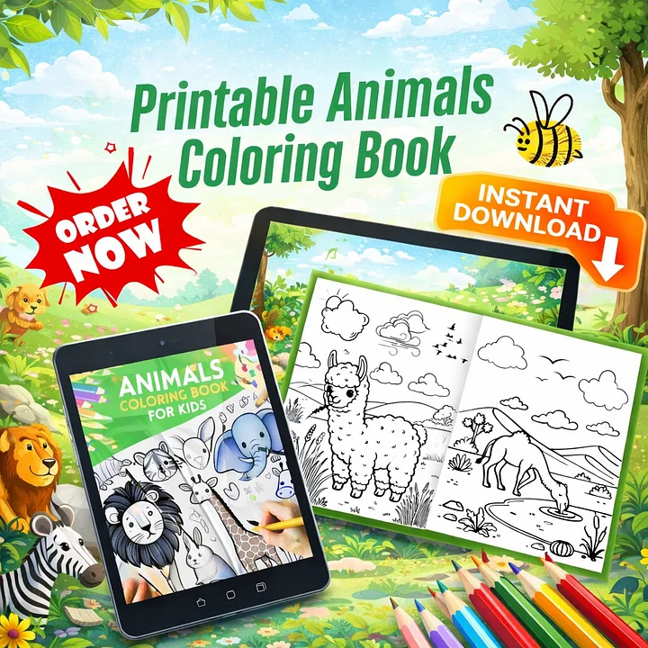 Animals Coloring Book | 50 Printable Pages | Instant Digital Download + Freebies product image (1)