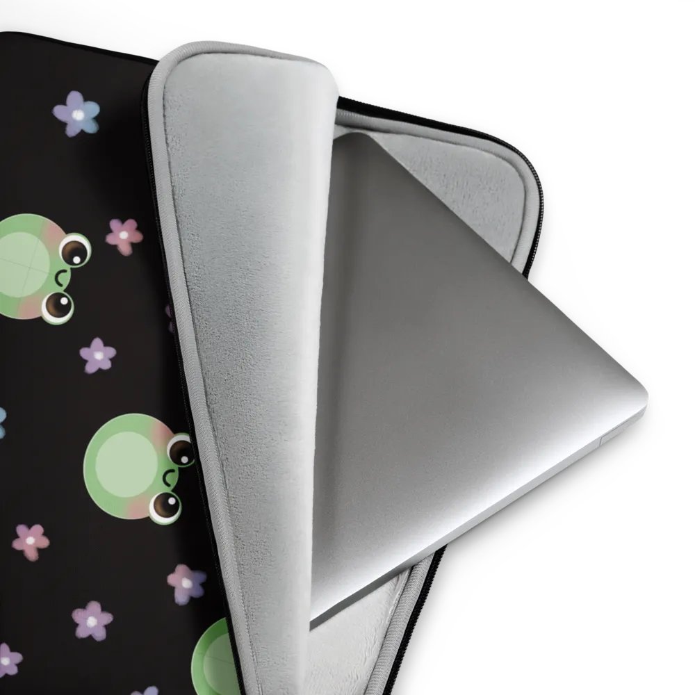 Froggy Pattern Laptop Sleeve (Black Background) product image (4)