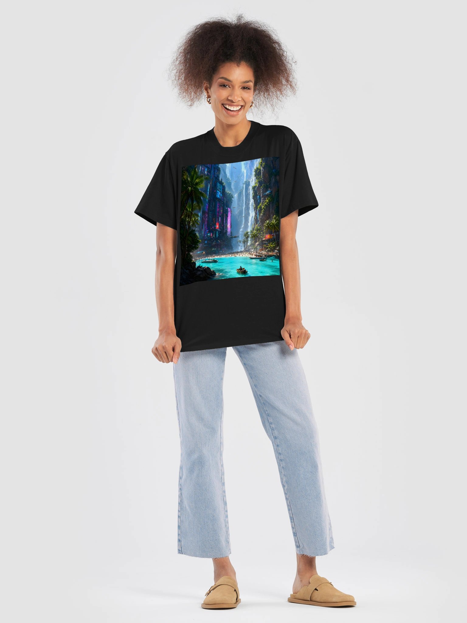 Cyberpunk Tropical Paradise T-Shirt – AS Unisex Oversized Heavyweight Futuristic Beach Tee product image (8)