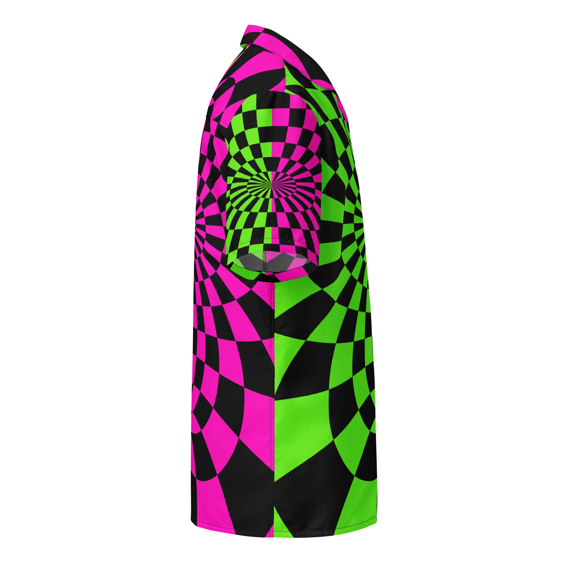 Trippy Neon Rave Button Shirt, Psychedelic Checkers EDM Clothes, Hot Pink Green Black Y2K Ravewear, Music Festival Fashion, Retro 90's Top product image (4)