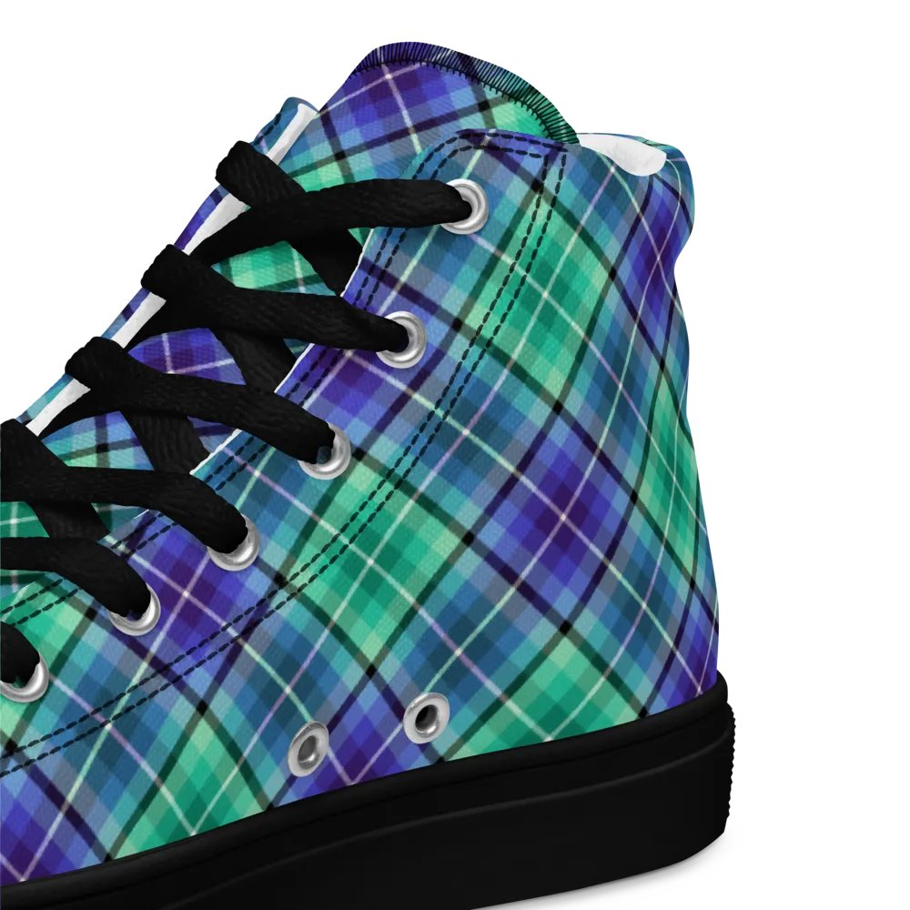 Bright Green and Purple Plaid Men's High Top Shoes product image (12)