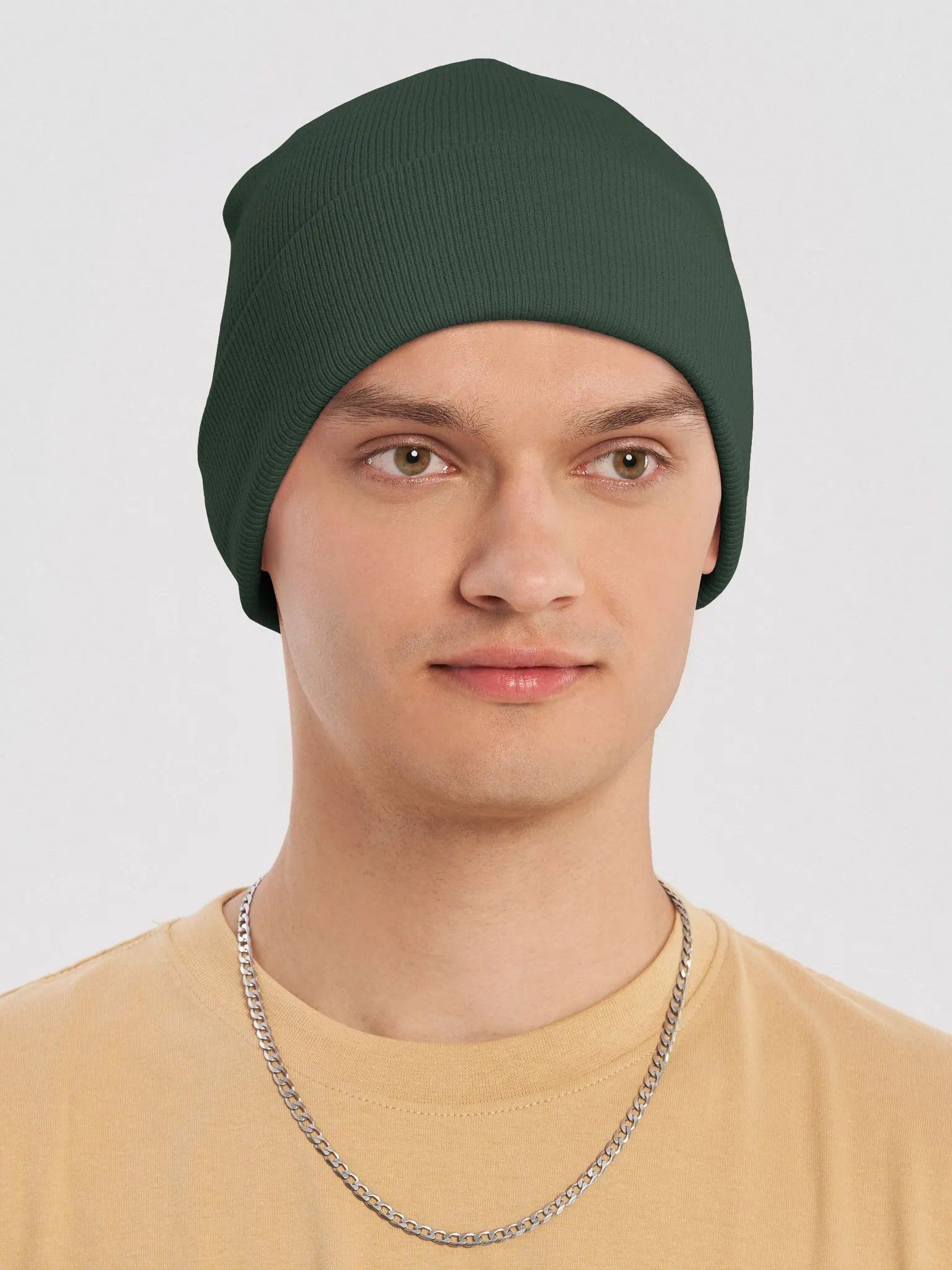 Plain Color Forest Green Knit Cuffed Beanie Hat product image (1)