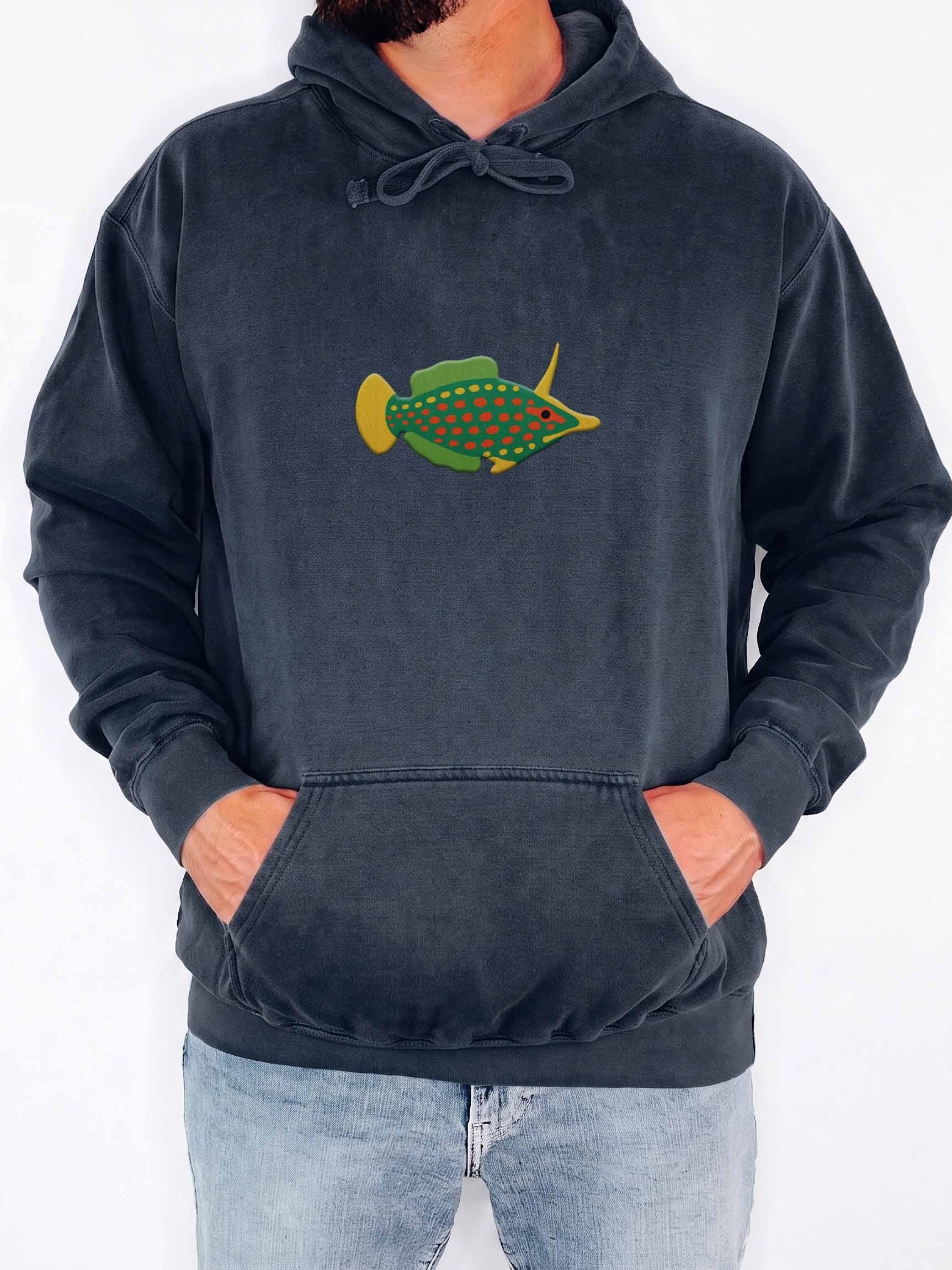 Orange Spotted Filefish Embroidered Hoodie | Saltwater Reef Aquarium & Ocean Lover Apparel product image (2)