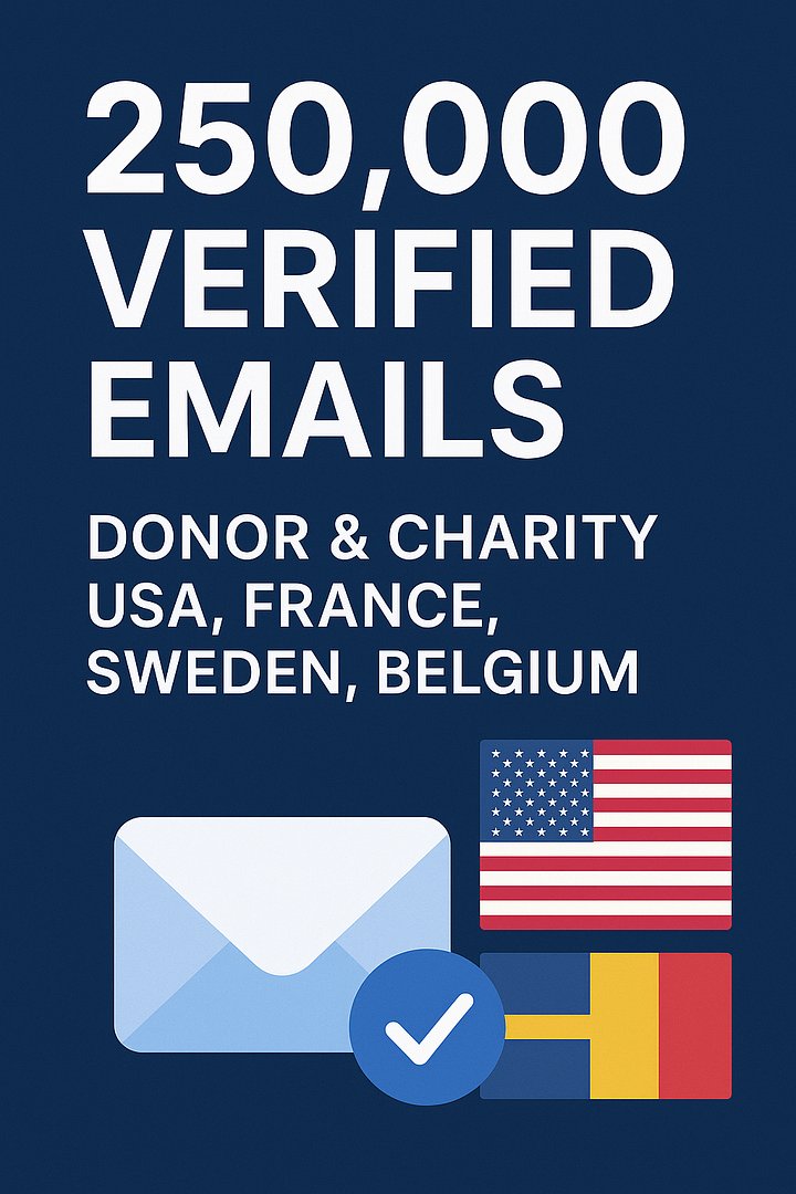 250,000 Verified Donor & Charity Emails – USA, France, Sweden, Belgium product image (1)