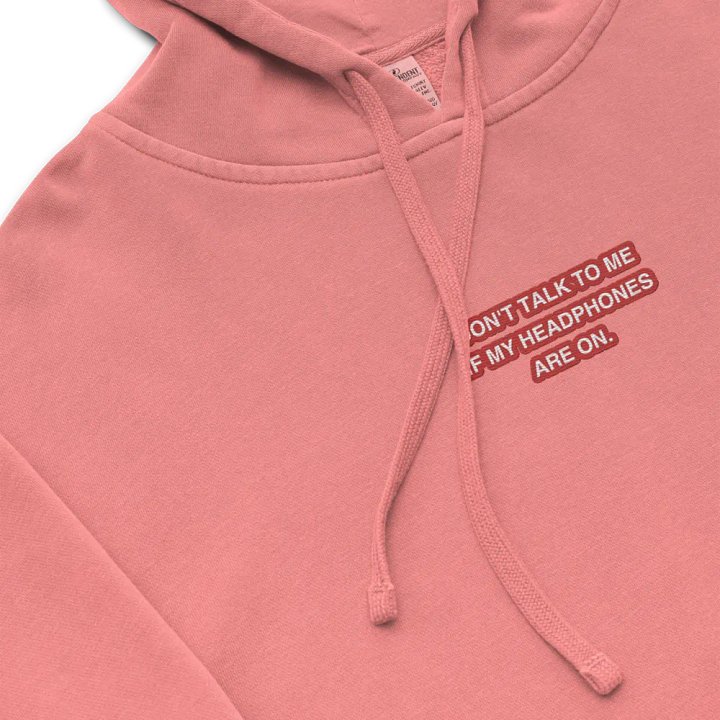 HEADPHONES ON (red bubble design 2) embroidered pigment hoodie product image (1)