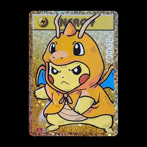 Pikachu dragonite poncho, battle stance sketched on holo energy by @mattsworlds , hand drawn and can be gradeable with CGC an...
