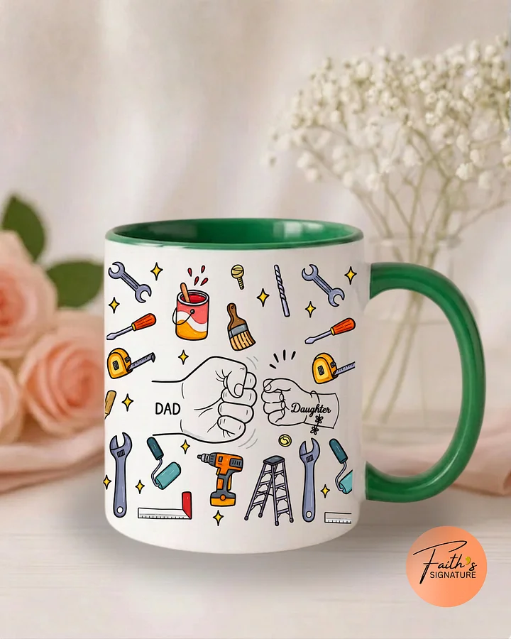 Dad & Daughter Handyman Mug | I Love You Dad Coffee Mug | Father Daughter Fist Bump Mug | DIY Dad Gift | Father's Day Mug product image (1)