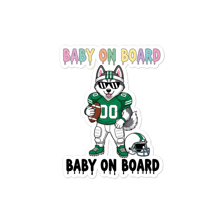 Funny Husky Football Baby on Board Sticker - 5x5 Weatherproof Vinyl Car Decal - Game Day Husky Tailgate Decor product image (1)