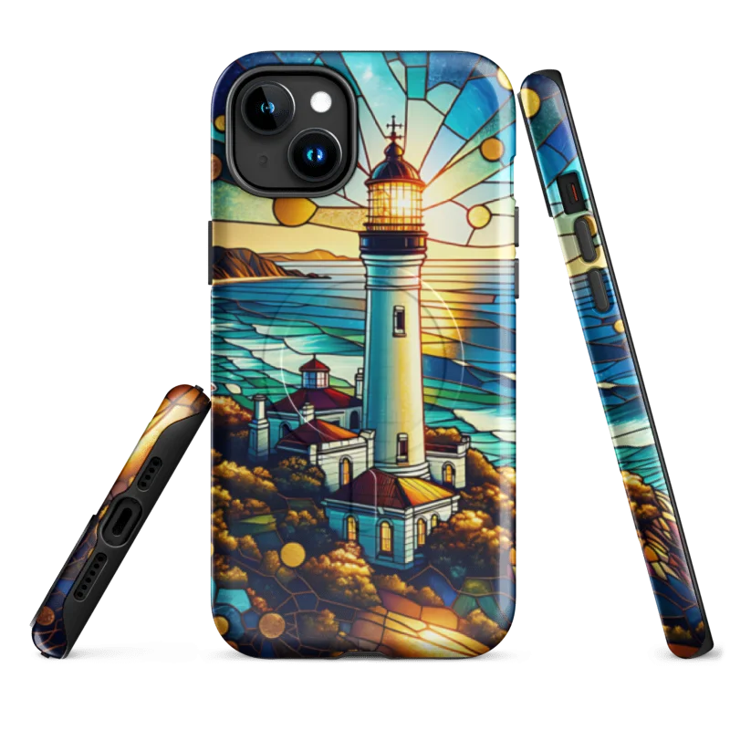 Coastal Lighthouse Stained Glass Tough Magnetic MagSafe® iPhone® 14, iPhone 15, iPhone 16, iPhone 17, Pro, Pro Max, Plus Cases. product image (3)