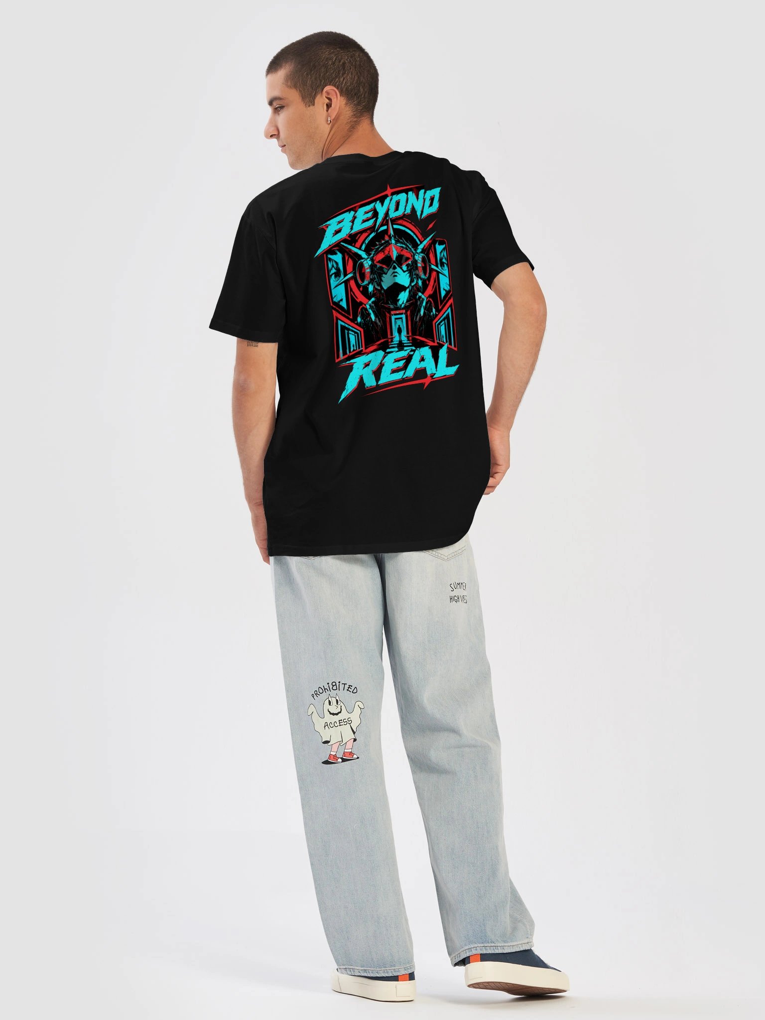 Beyond Real Cyberpunk Anime T-Shirt | Futuristic Mecha Back Print Graphic Tee product image (6)