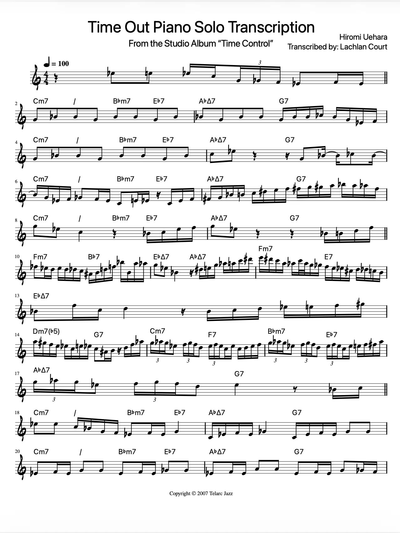 Time Out Piano Solo Transcription | Hiromi Uehara product image (1)