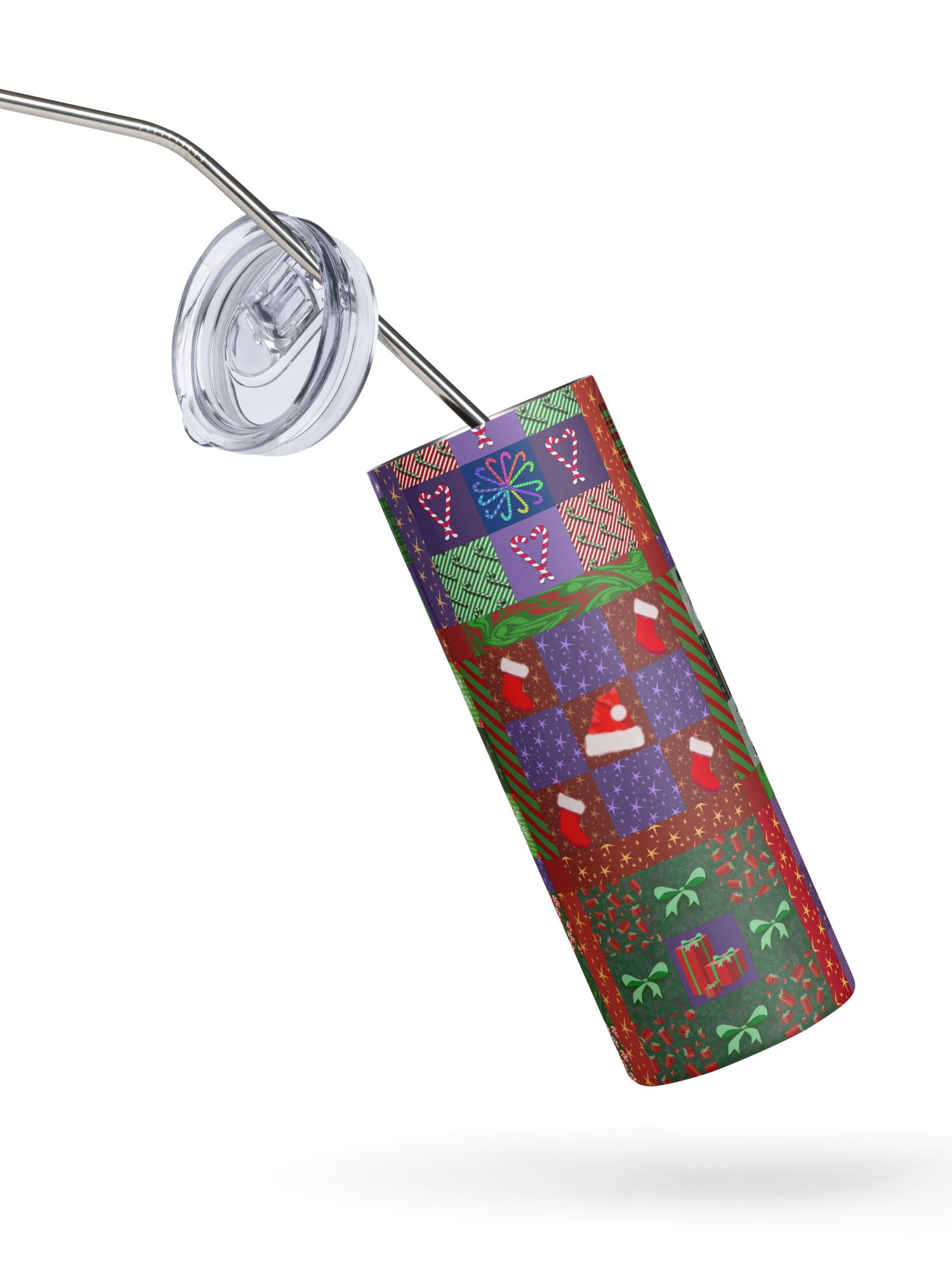 Christmas Memories Patchwork Stainless Steel Tumbler with Straw product image (2)