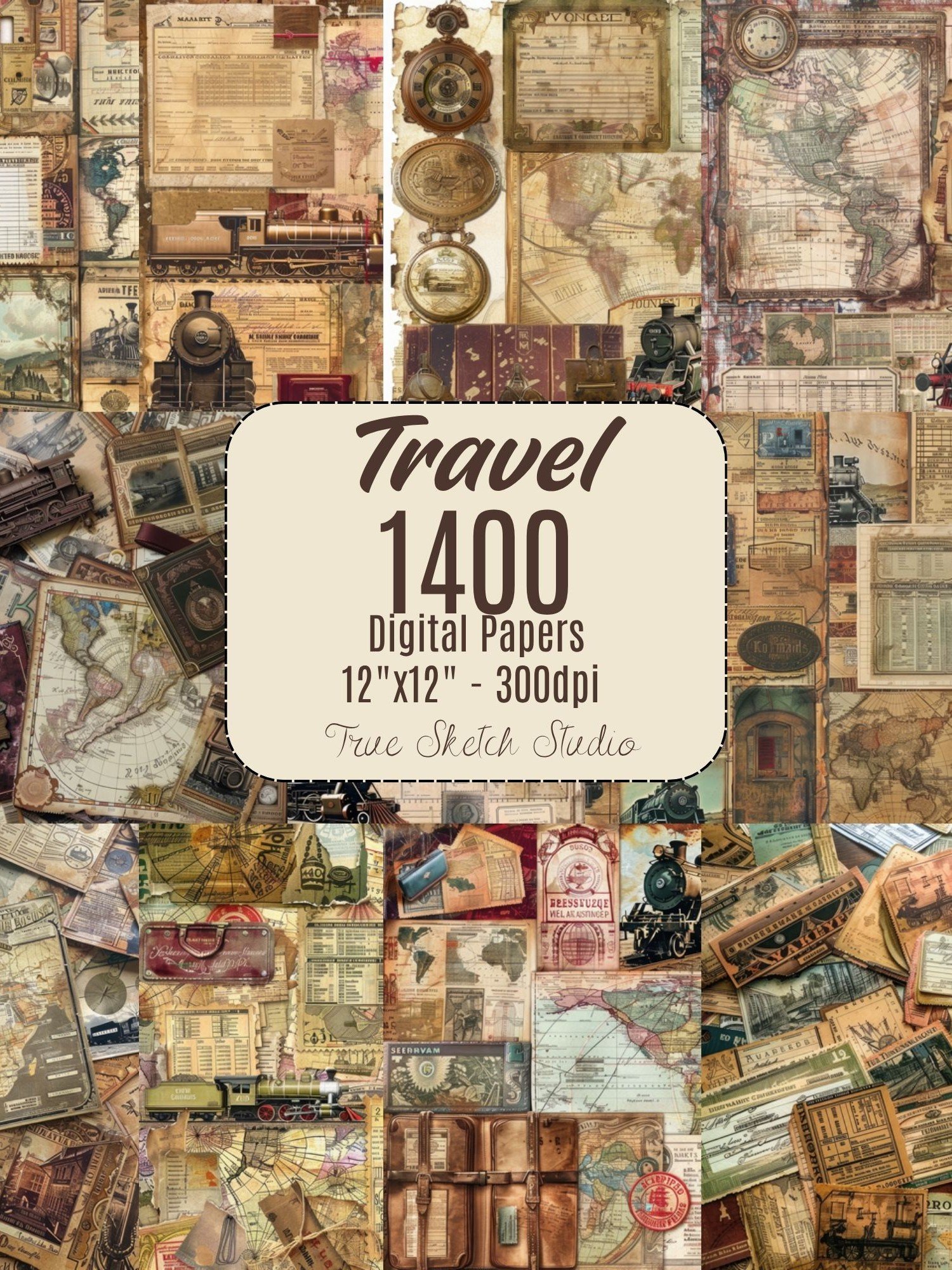 Vintage Travel Digital Paper 1400 product image (7)